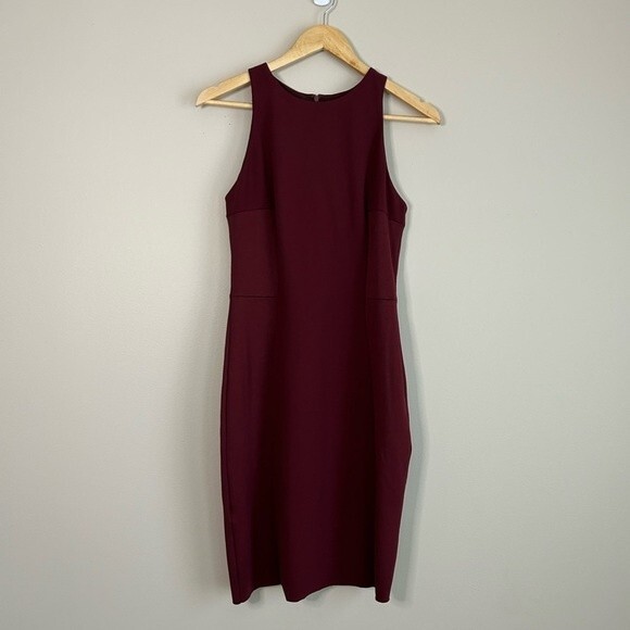 Mango Maroon Scuba Bodycon Sleeveless Mini Dress Size Small - Picture 1 of 4